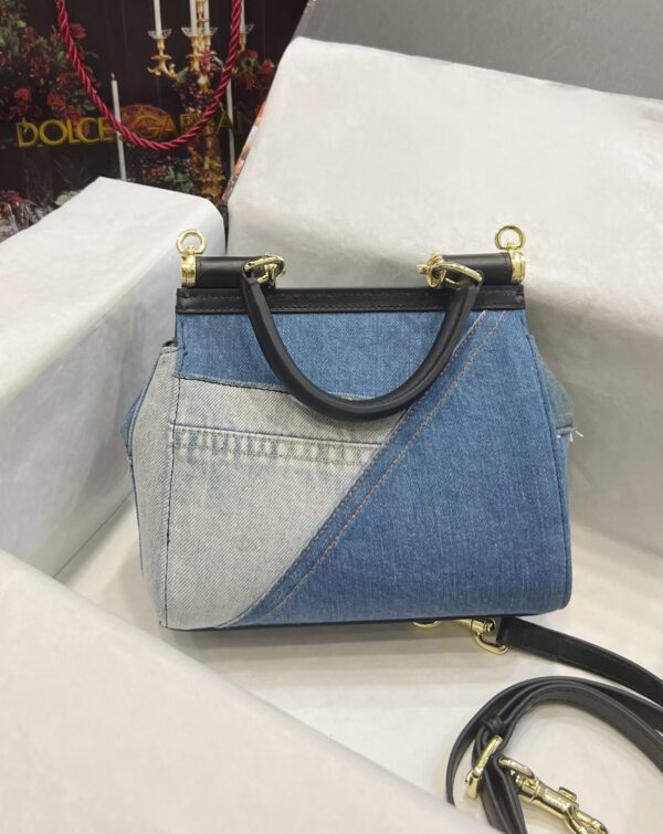 Dolce & Gabbana Chain Shoulder Bag in Denim Fabric-blue-20cm with original logo box
