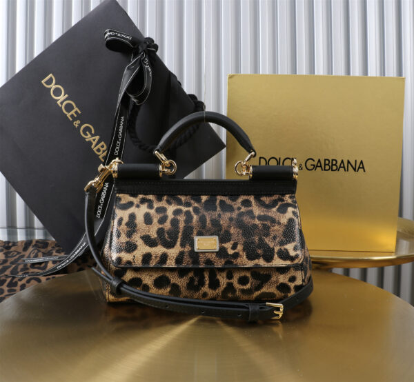 Dolce & Gabban Leather Leopard Print Women's Bag-18cm with original box free shipping