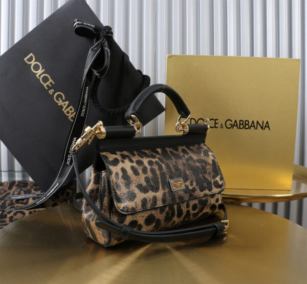 Dolce & Gabban Leather Leopard Print Women's Bag-18cm with original box free shipping