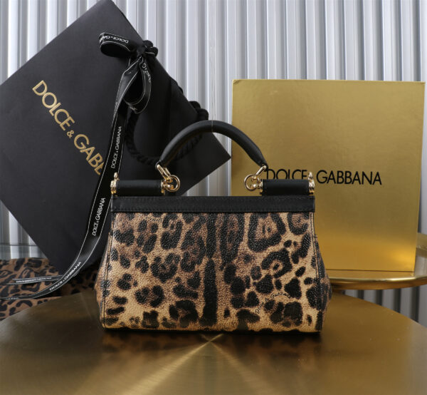 Dolce & Gabban Leather Leopard Print Women's Bag-18cm with original box free shipping