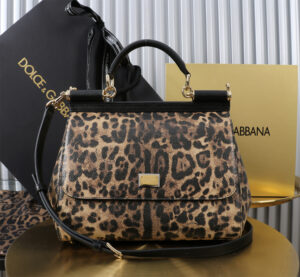 Dolce & Gabban Leather Leopard Print Women's Bag-25cm with original box free shipping
