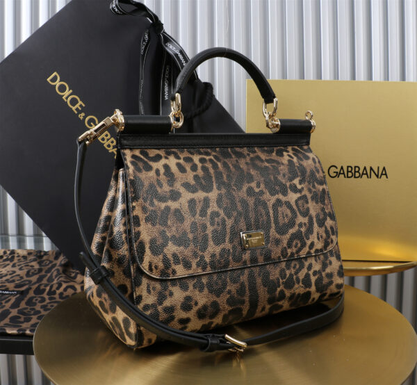 Dolce & Gabban Leather Leopard Print Women's Bag-25cm with original box free shipping