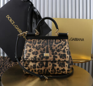 Dolce & Gabban Leather Leopard Print Women's Bag-20cm with original box free shipping
