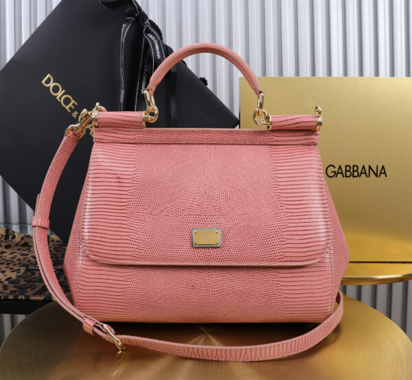 Dolce & Gabban Lizard Pattern Sicilian Women's Bag-Pink-25cm with original box free shipping