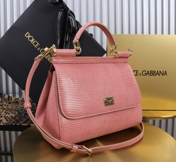 Dolce & Gabban Lizard Pattern Sicilian Women's Bag-Pink-25cm with original box free shipping