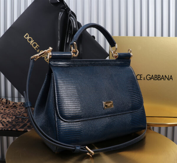 Dolce & Gabban Lizard Pattern Sicilian Women's Bag-Blue-25cm with original box free shipping