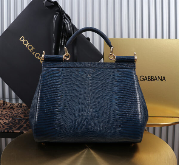 Dolce & Gabban Lizard Pattern Sicilian Women's Bag-Blue-25cm with original box free shipping