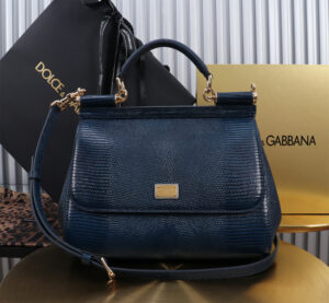 Dolce & Gabban Lizard Pattern Sicilian Women's Bag-Blue-25cm with original box free shipping