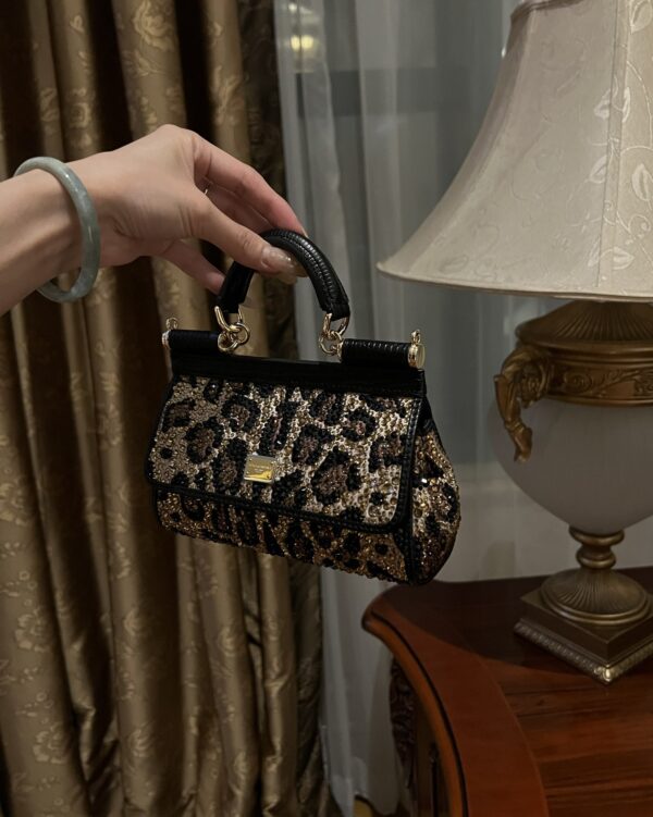 Dolce & Gabban Leopard Print Crystal  Sicily Bag-18cm with original box free shipping