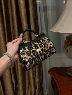 Dolce & Gabban Leopard Print Crystal  Sicily Bag-18cm with original box free shipping