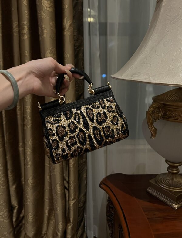 Dolce & Gabban Leopard Print Crystal  Sicily Bag-18cm with original box free shipping