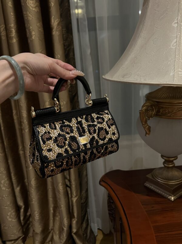 Dolce & Gabban Leopard Print Crystal  Sicily Bag-18cm with original box free shipping