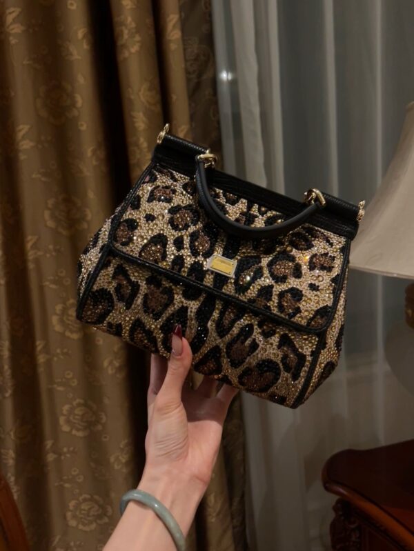 Dolce & Gabban Leopard Print Crystal  Sicily Bag-20cm with original box free shipping