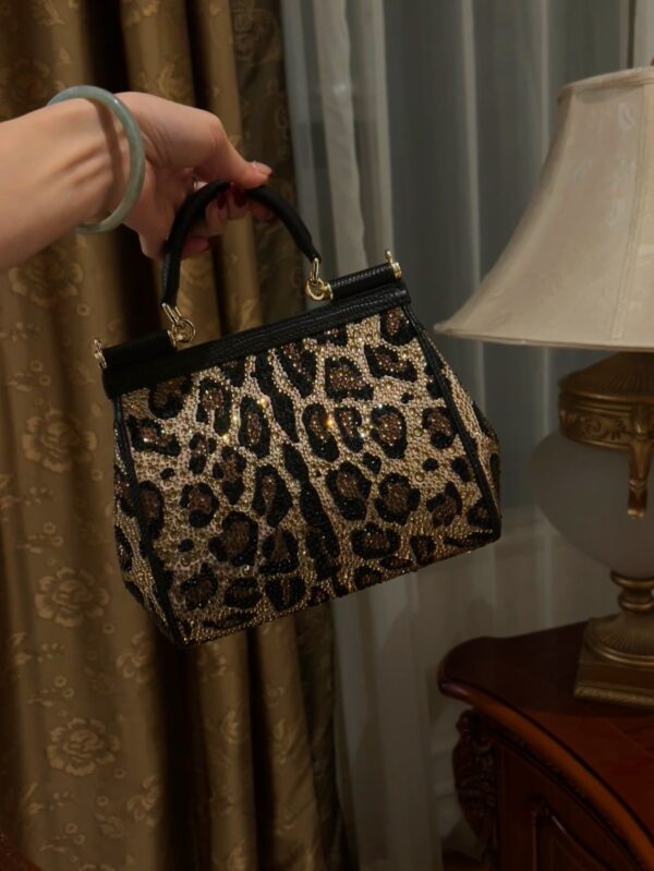 Dolce & Gabban Leopard Print Crystal  Sicily Bag-20cm with original box free shipping