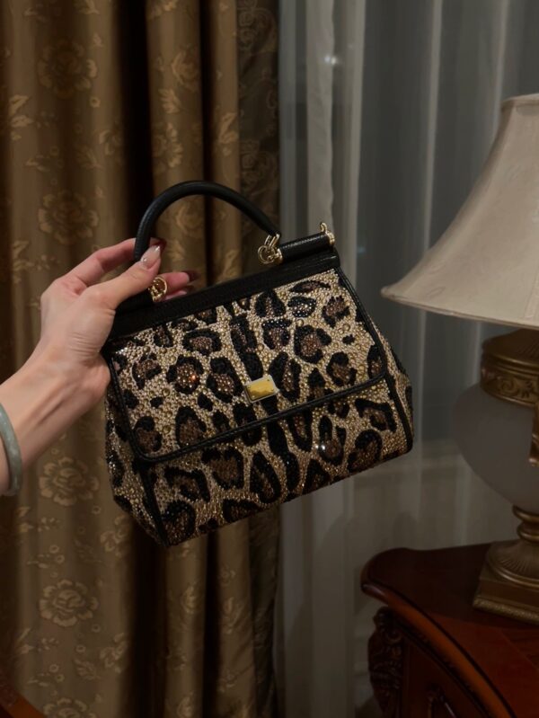 Dolce & Gabban Leopard Print Crystal  Sicily Bag-20cm with original box free shipping