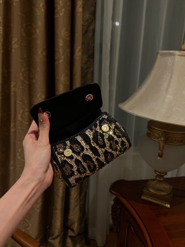 Dolce & Gabban Leopard Print Crystal  Sicily Bag-14cm with original box free shipping