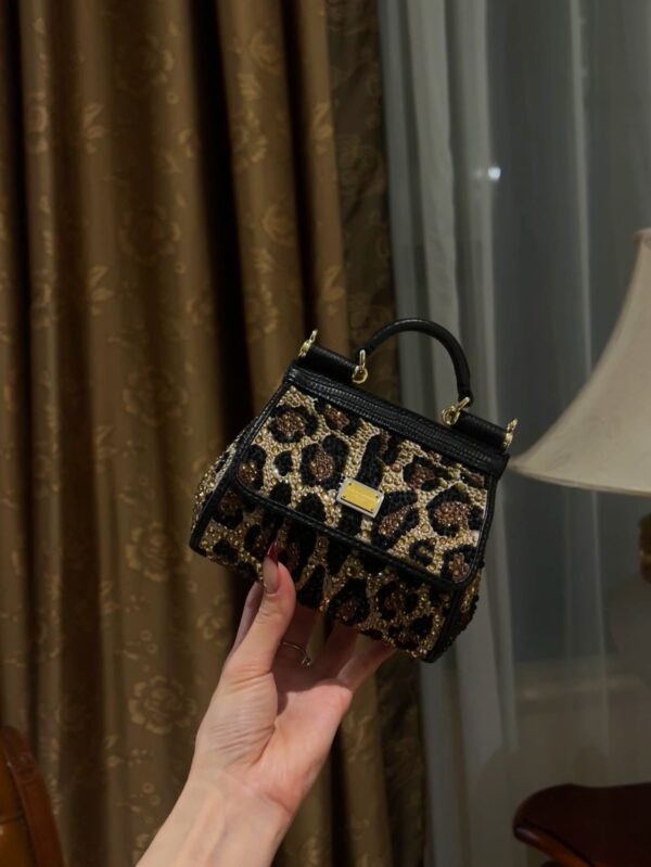 Dolce & Gabban Leopard Print Crystal  Sicily Bag-14cm with original box free shipping