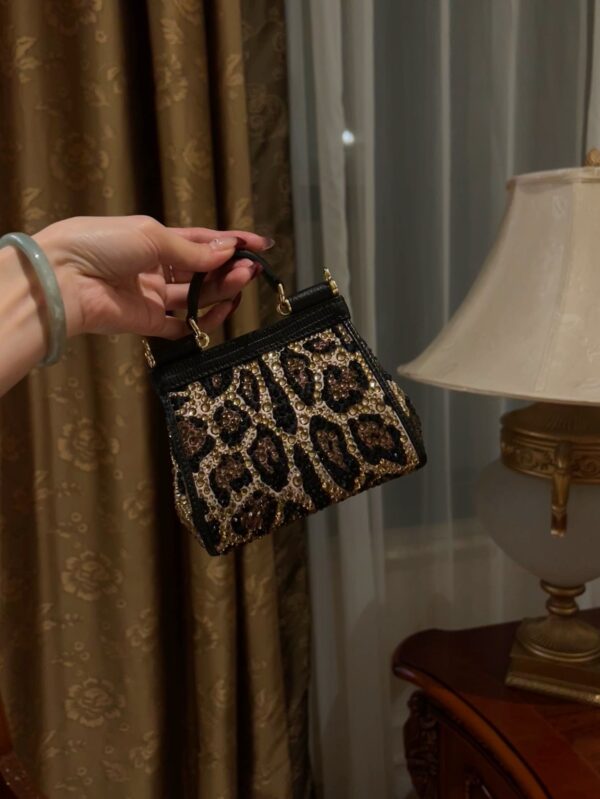 Dolce & Gabban Leopard Print Crystal  Sicily Bag-14cm with original box free shipping