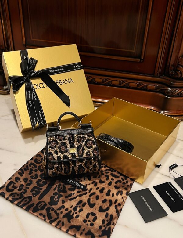 Dolce & Gabban Leopard Print Crystal  Sicily Bag-14cm with original box free shipping