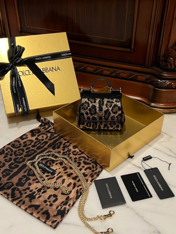 Dolce & Gabban Leopard Print Crystal  Sicily Bag-14cm with original box free shipping
