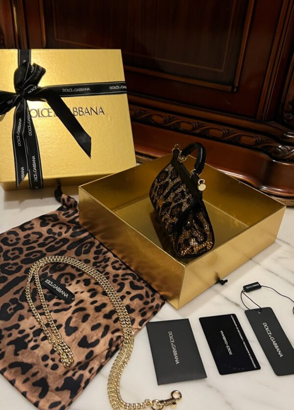 Dolce & Gabban Leopard Print Crystal  Sicily Bag-14cm with original box free shipping