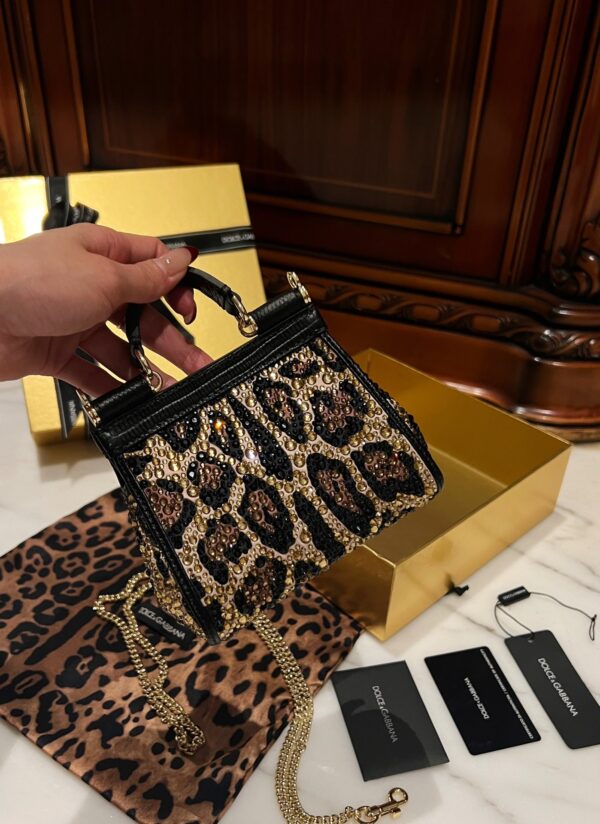 Dolce & Gabban Leopard Print Crystal  Sicily Bag-14cm with original box free shipping