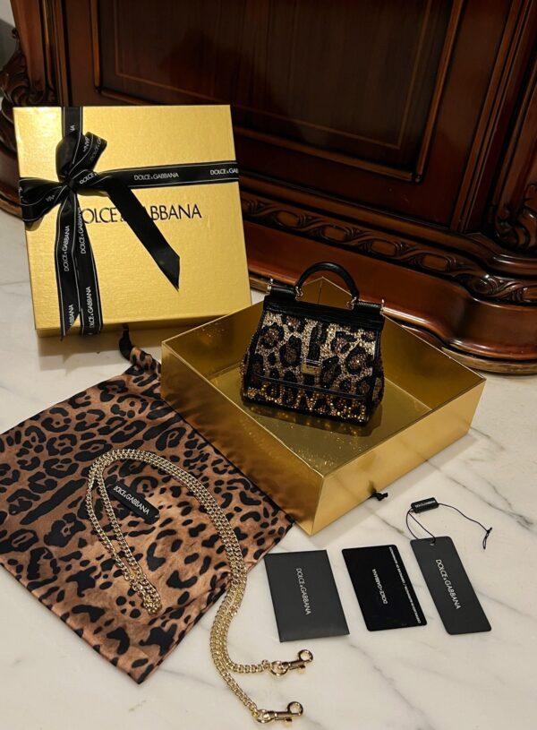 Dolce & Gabban Leopard Print Crystal  Sicily Bag-14cm with original box free shipping