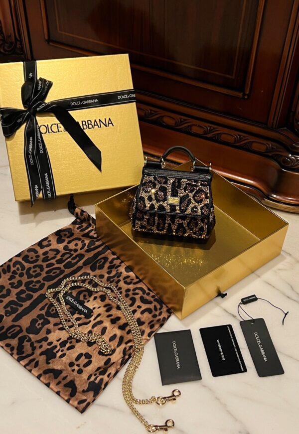 Dolce & Gabban Leopard Print Crystal  Sicily Bag-14cm with original box free shipping