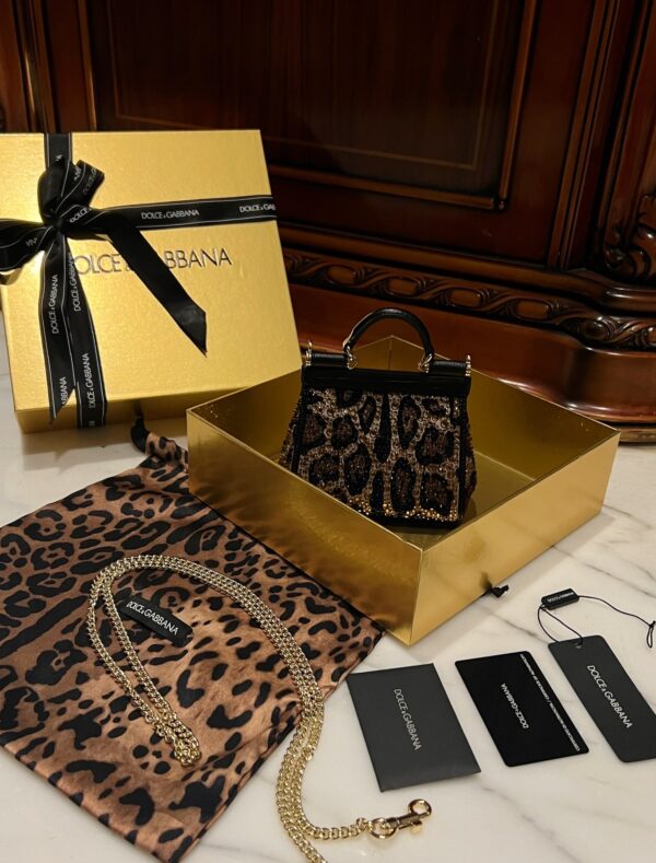 Dolce & Gabban Leopard Print Crystal  Sicily Bag-14cm with original box free shipping