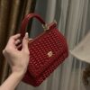 Dolce & Gabbana Hand-Red  Sicily Women's Bag-Gold-20cm with original box