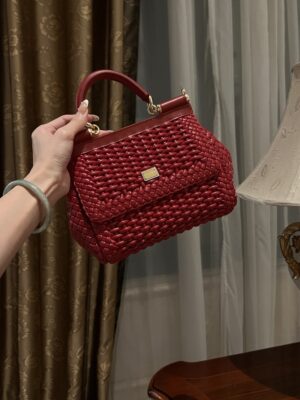 Dolce & Gabbana Hand-Red  Sicily Women's Bag-Gold-20cm with original box