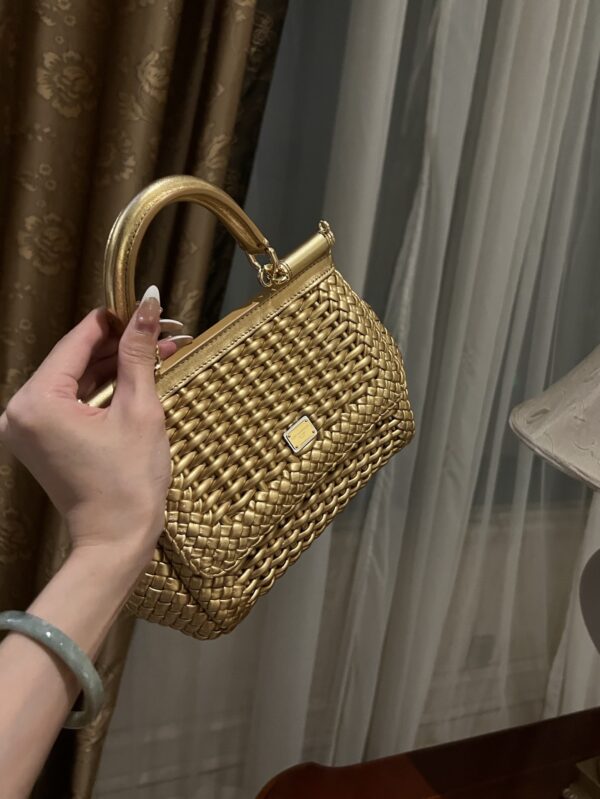 Dolce & Gabbana Hand-Woven Sicily Women's Bag-Gold-20cm with original box