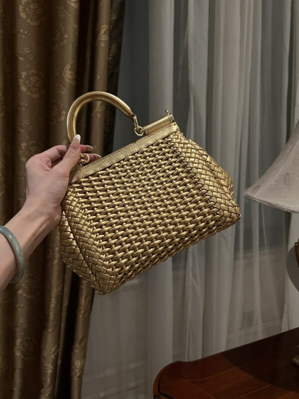 Dolce & Gabbana Hand-Woven Sicily Women's Bag-Gold-20cm with original box