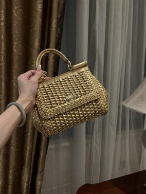 Dolce & Gabbana Hand-Woven Sicily Women's Bag-Gold-20cm with original box