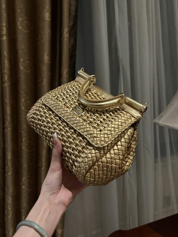 Dolce & Gabbana Hand-Woven Sicily Women's Bag-Gold-20cm with original box