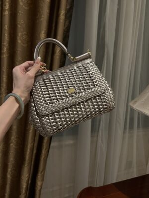 Dolce & Gabbana Hand-Woven Sicily Women's Bag-Silver-20cm with original box