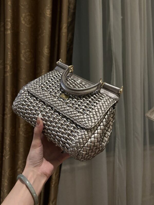 Dolce & Gabbana Hand-Woven Sicily Women's Bag-Silver-20cm with original box