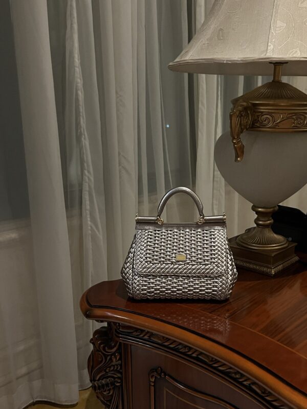 Dolce & Gabbana Hand-Woven Sicily Women's Bag-Silver-20cm with original box