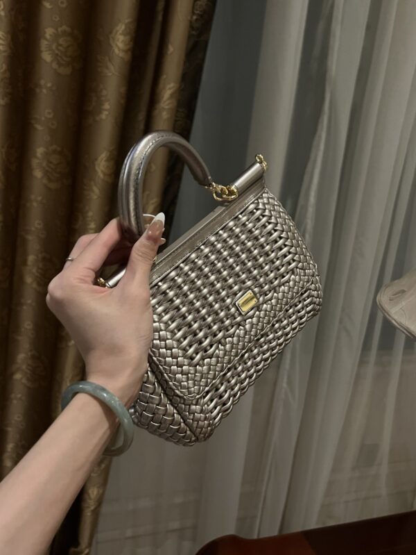 Dolce & Gabbana Hand-Woven Sicily Women's Bag-Silver-20cm with original box