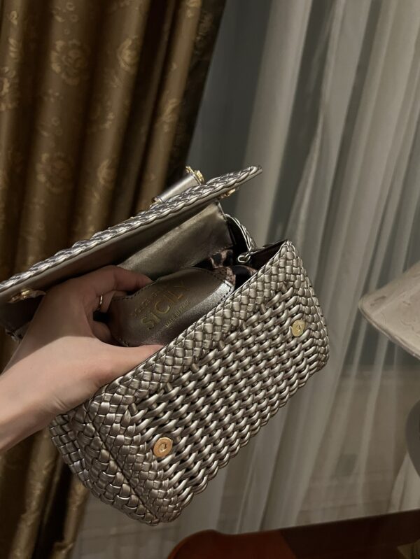 Dolce & Gabbana Hand-Woven Sicily Women's Bag-Silver-20cm with original box