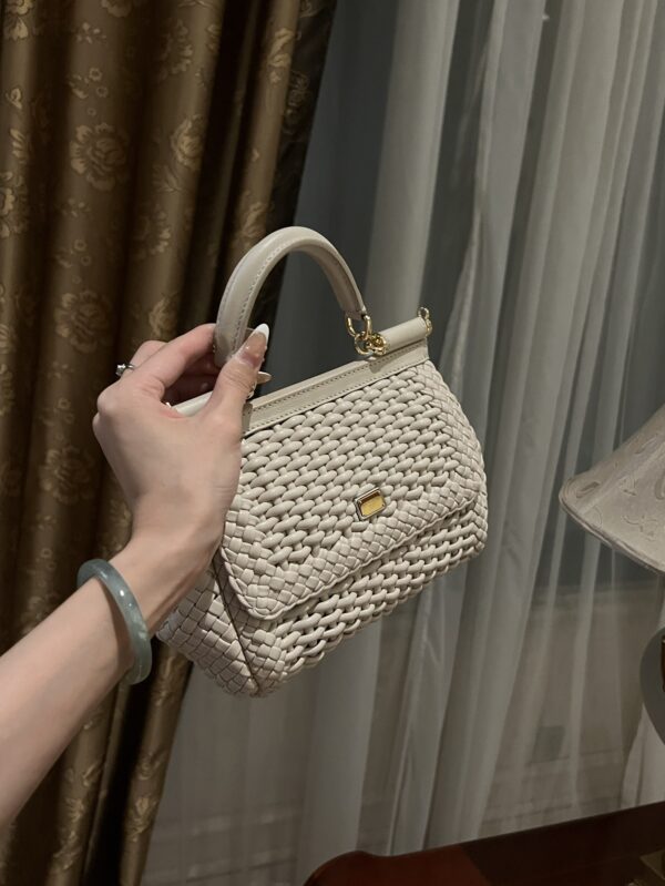 Dolce & Gabbana Hand-Woven Sicily Women's Bag-White-20cm with original box