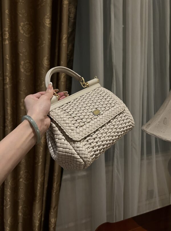 Dolce & Gabbana Hand-Woven Sicily Women's Bag-White-20cm with original box