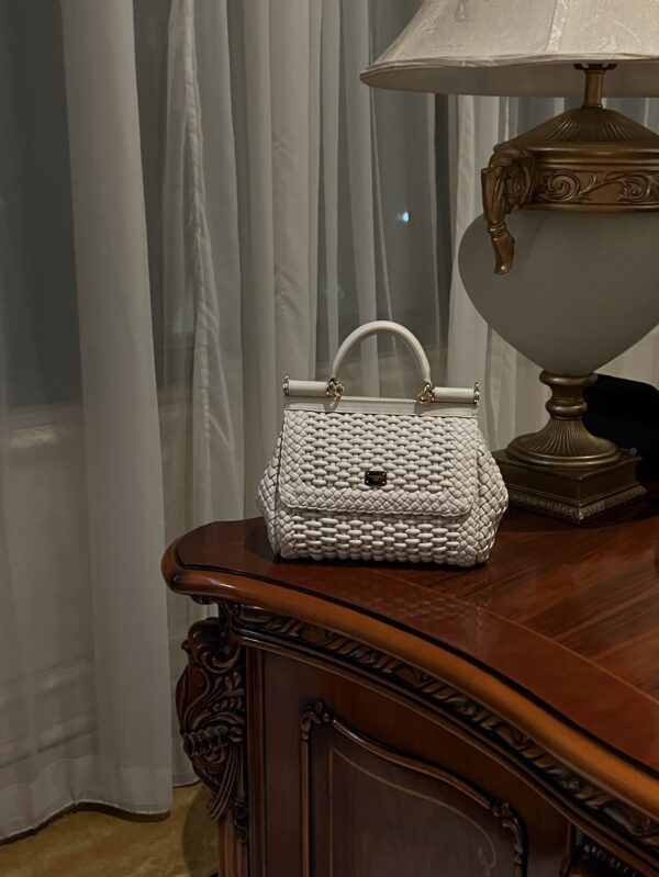Dolce & Gabbana Hand-Woven Sicily Women's Bag-White-20cm with original box