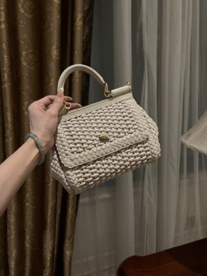 Dolce & Gabbana Hand-Woven Sicily Women's Bag-White-20cm with original box