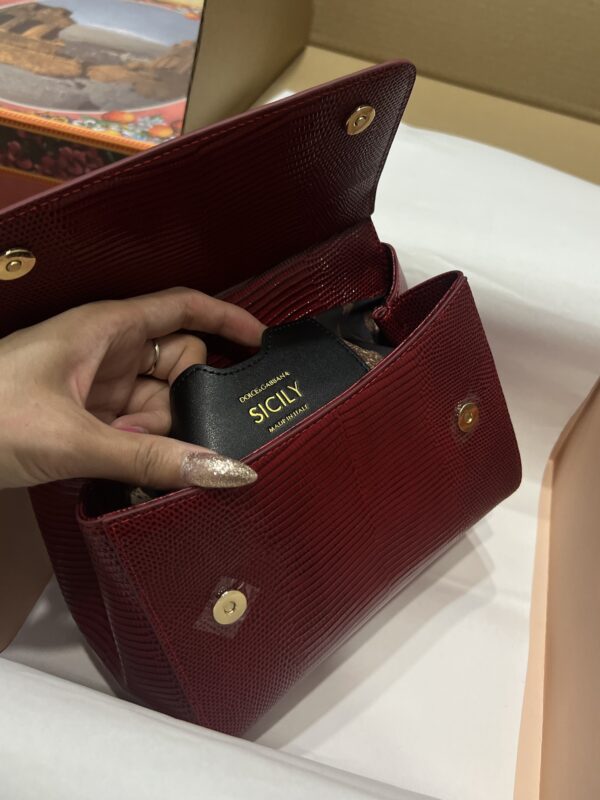 Dolce & Gabban Lizard Pattern Sicilian Women's Bag-Red-25cm with original box free shipping