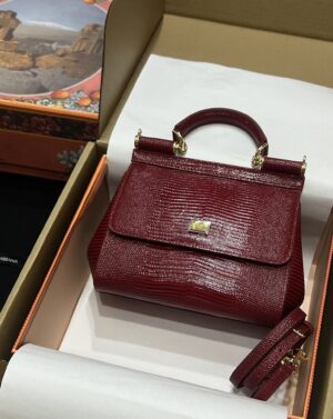 Dolce & Gabban Lizard Pattern Sicilian Women's Bag-Red-25cm with original box free shipping