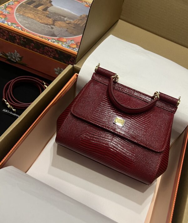 Dolce & Gabban Lizard Pattern Sicilian Women's Bag-Red-25cm with original box free shipping