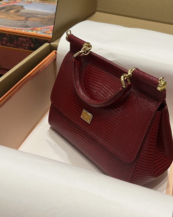 Dolce & Gabban Lizard Pattern Sicilian Women's Bag-Red-25cm with original box free shipping