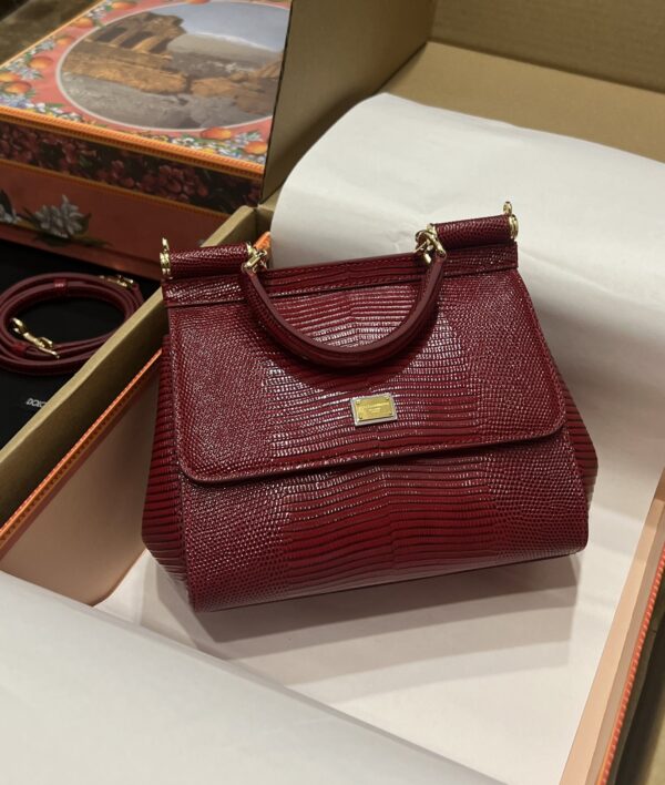 Dolce & Gabban Lizard Pattern Sicilian Women's Bag-Red-25cm with original box free shipping