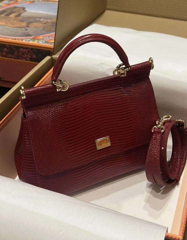 Dolce & Gabban Lizard Pattern Sicilian Women's Bag-Red-25cm with original box free shipping